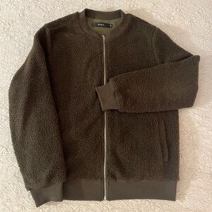 NEW : Olive Green Sherpa Zip-Up Jacket size medium